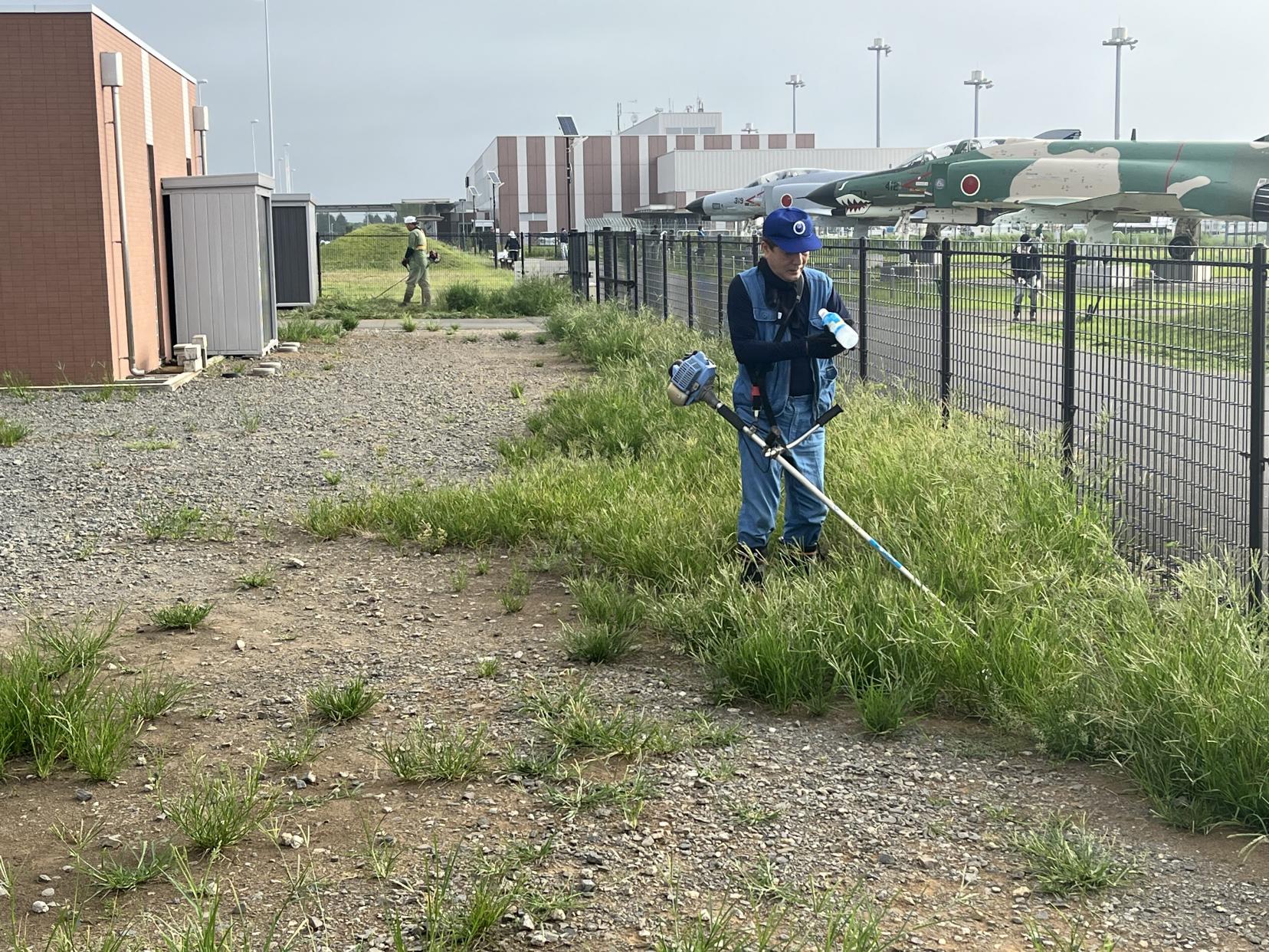 草苅りをする市長